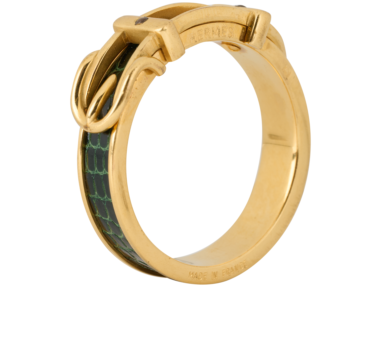 Hermes Scarf Ring, &pound;140, Accessories, Gold/Green, Lizard, Other view